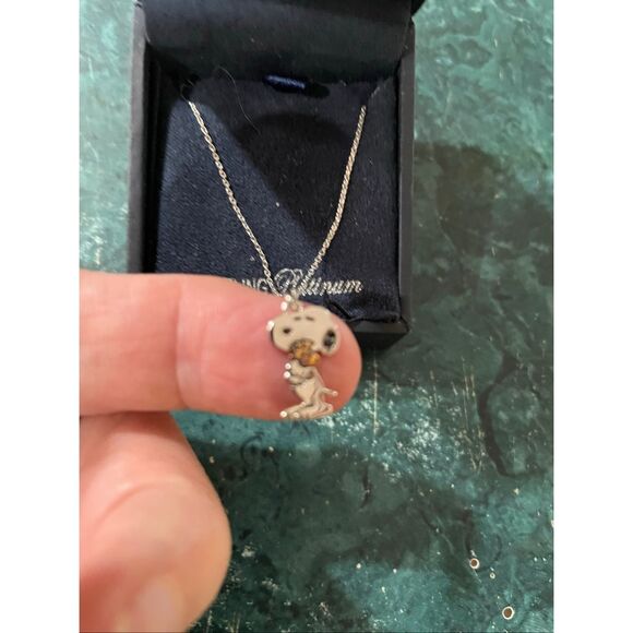 Peanuts Snoopy & Woodstock Sterling Platinum Necklace by Crislu - Picture 2 of 7